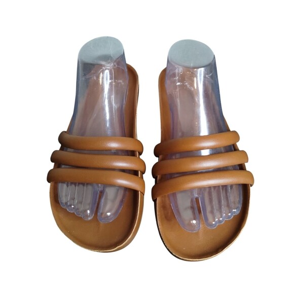 Old Navy Sandals Womens 9 Flip Flop Slides Brown Faux Leather Slip On Open Toe - Picture 1 of 6